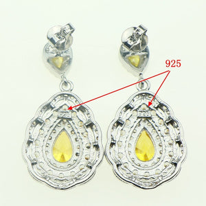 Fashion Women 925 Sterling Silver Jewelery Yellow Cubic Zirconia Crystal Earrings/Pendant/Necklace/Ring Jewelry Sets 