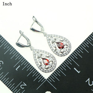 New Wedding Red Garnet Cubic Zirconia Crystal Jewelery Sterling Silver 925 Jewelry Sets For Women Necklace/Pendant/Earrings/Ring