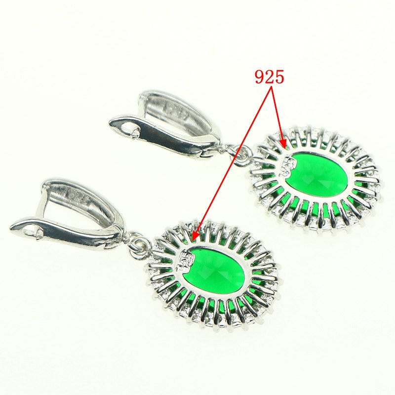 Oval Green Created Emerald White Zircon 925 Sterling Silver Jewelry Sets For Women Earrings/Pendant/Necklace/Rings Free Gift Box