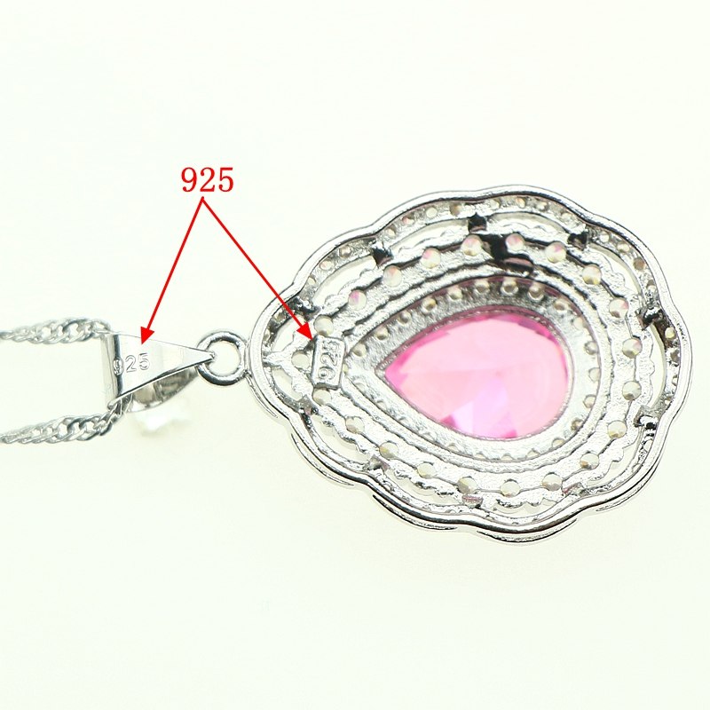 Fashion Women 925 Sterling Silver Jewelery Pink Cubic Zirconia Crystal Earrings/Pendant/Necklace/Ring/Bracelet Jewelry Sets 