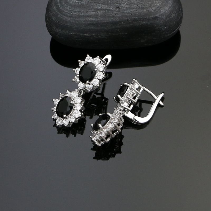 Party Accessories 925 Sterling Silver Jewelry Sets White Cubic Zirconia Black Stone Earrings Ring Necklace Pendant For Women