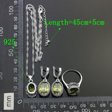 Vintage 925 Sterling Silver Jewelry Sets For Women Olive Green Cubic Zirconia Earrings Ring Necklace Pendant Set