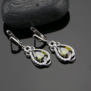 Olive Green Cubic Zirconia White CZ 925 Sterling Silver Jewelry Sets For Women Wedding Earrings/Rings/Pendant/Necklace