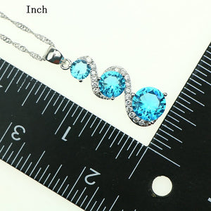 New Women Jewelry Sets 925 Sterling Silver Sky Blue Created Crystal White Zircon Earrings/Pendant/Necklace/Ring Free Gift Box