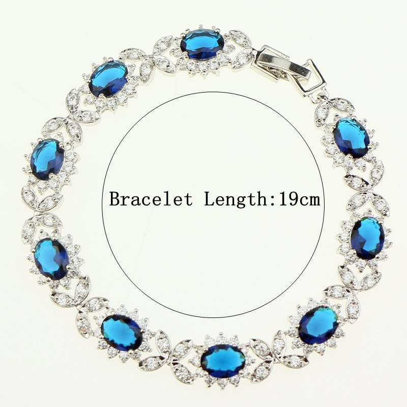 Bridal Trendy Blue Created Stone White Zircon 19cm 925 Sterling Silver Bracelets For Women Jewelry Free Gift Box