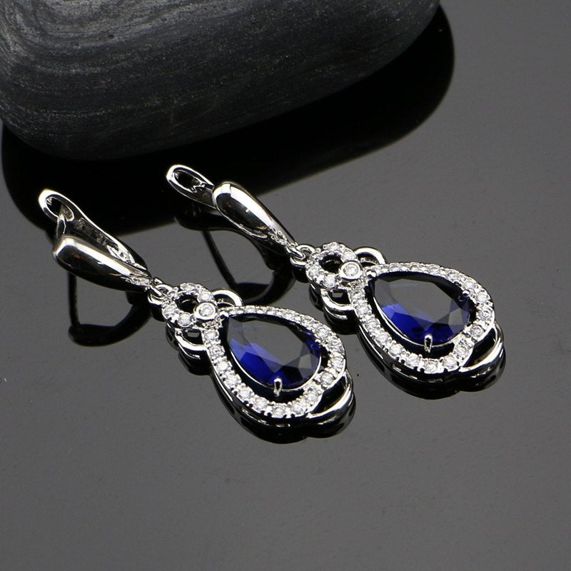 Natural Blue Cubic Zirconia 925 Sterling Silver Jewelry Sets For Women Wedding Earrings/Rings/Bracelet/Pendant/Necklace Set