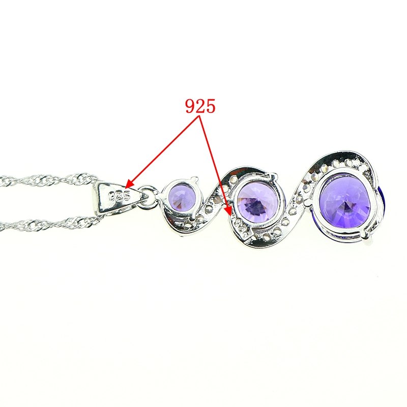 New Style women 925 Sterling Silver Jewelry Set With Purple Natural Crystal Earrings/Pendant/Necklace/Ring Free Jewelry Box