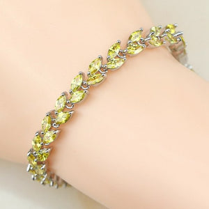 Bridal 925 Sterling Silver Jewelry Overlay Yellow Natural stone White Zircon Created Chain Link Bracelet For Women Wedding