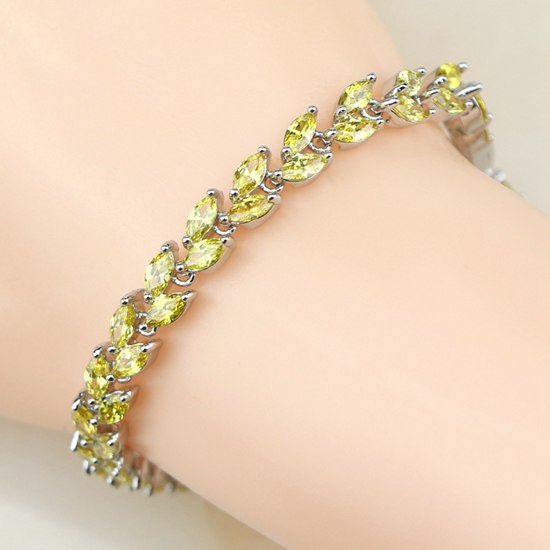 Bridal 925 Sterling Silver Jewelry Overlay Yellow Natural stone White Zircon Created Chain Link Bracelet For Women Wedding