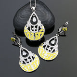 925 Sterling Silver Jewelry Sets For Women Party Decoration Yellow Pattern White Cubic Zirconia Earrings/Necklace/Pendant Set