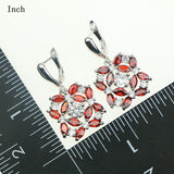 Flower Red Garnet White Zircon 925 Sterling Silver Jewelry Sets For Women Necklace/Earrings/Pendant/Rings/Bracelet Free Gift Box