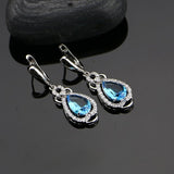 Women Silver 925 Jewelry Sets Sky Blue Cubic Zirconia White CZ Beads Weeding Earrings/Pendant/Necklace/Ring 