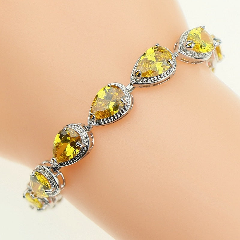 925 Sterling Silver Jewelery Link Chain 18/21cm Bracelets Drop Yellow Cubic Zirconia Hand Spanners Bracelet For Women Gift 