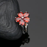 Flower Shaped 925 Silver Jewelry Sets Freshwater Pearls Red zircon For Women Wedding Earrings/Pendant/Ring/Necklace Set