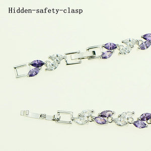 Alluring 925 Sterling Silver Jewelry Purple Natural Crystal White Zircon Created Chain Link Bracelet For Women Free Gift Box