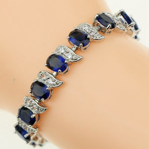 Bridal Classic Blue Stone White Zircon Created Silver 18/21cm Bracelets For Women 925 Sterling Silver Jewelry Free Box