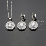  925 Sterling Silver Jewelry Set For Women Round White Cubic Zirconia Earrings/Ring/Pendant/Necklace Set