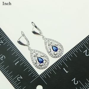 Bride Sterling Silver Jewelery Blue Cubic Zirconia White Crystal Jewelry Sets For Women Earrings/Pendant/Necklace/Ring/Bracelet 