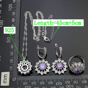 925 Sterling Silver Bridal Jewelry Sets Purple And White Cubic Zirconia For Women Earrings/Pendant/Necklace/Ring/Bracelet