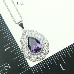 Fashion Women 925 Sterling Silver Jewelery Purple Cubic Zirconia Crystal Earrings/Pendant/Necklace/Ring Jewelry Sets