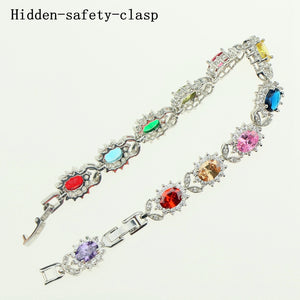 Bridal Length 17.5cm 20.5cm Bracelets Multicolor Cubic Zirconia 925 Sterling Silver For Women Jewelry Free Gift Box