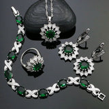 925 Sterling Silver Jewelry Sets For Women Green Stone White Cubic Zirconia Earrings/Pendant/Necklace/Ring/Bracelet