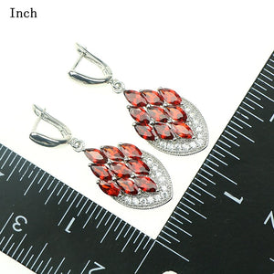 Red Garnet White Zircon Created Sterling Silver 925 Jewelry Sets For Women Wedding Pendant/Earrings/Ring/Necklace Free Gift Box 