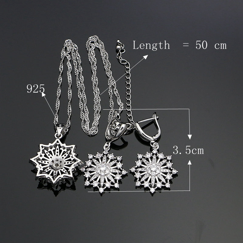 Natural White Cubic Zirconia 925 Sterling Silver Jewelry Set For Women Anniversary Earrings With Stone Ring Pendant Necklace Set