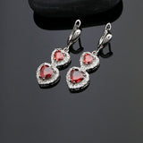 Heart Shaped Red Stone 925 Silver Bridal Jewelry Sets For Women Wedding Accessories Earrings/Pendant/Necklace/Ring/Bracelet 