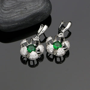 925 Sterling Silver Bridal Jewelry Sets Green Zircon White Crystal Necklace Set Engagement Jewelry Earrings For Women 4PCS