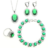 925 Sterling Silver GreenCubic zirconia Created Jewelry Sets For Women Wendding Earrings/Pendant/Necklace/Ring/Bracelet Gift Box