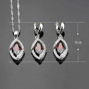 Lozenge 925 Sterling Silver Red CZ White Zircon Jewelry Sets For Women Gift Bracelet/Earrings/Pendant/Necklace/Ring 