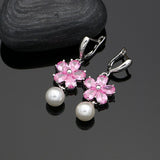 925 Silver Jewelry Sets Freshwater Pearls Pink zircon For Women Wedding Flower Sterling Silver Jewelry Earrings Necklace Set