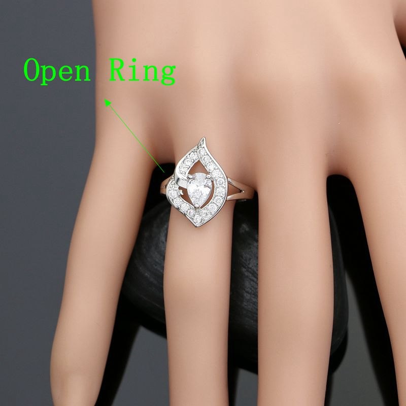 925 Silver Bridal Jewelry Sets Wedding Decoration White Cubic Zirconia Earrings Open Ring Necklace Pendant Set For Bride