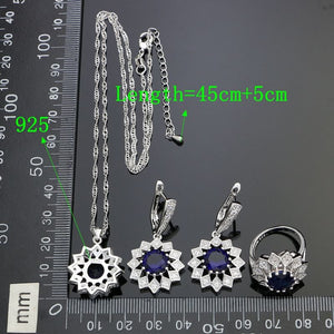 Silver 925 Jewelry Sets With Blue Stones White Crystal Party Earrings Ring Necklace Pendant For Women