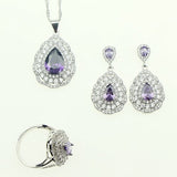 Fashion Women 925 Sterling Silver Jewelery Purple Cubic Zirconia Crystal Earrings/Pendant/Necklace/Ring/Bracelet Jewelry Sets