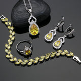 Yellow Zircon 925 Sterling Silver Jewelry Set For Caucasian Wedding With Stone Earrings Open Ring/Bracelet/Pendant/Necklace Set