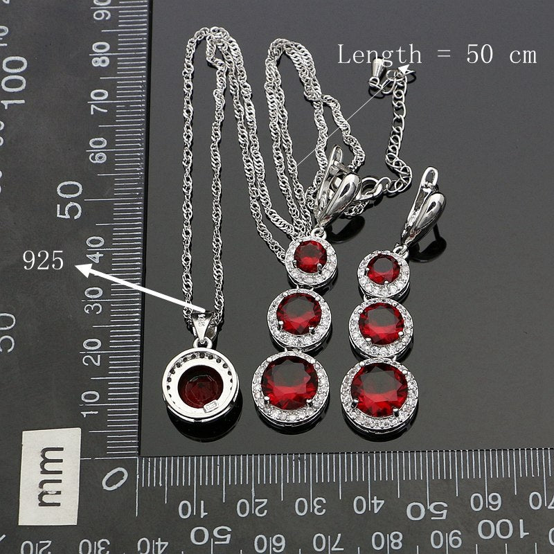 Hyperbole Red Garnet Zircon Jewelery 925 Sterling Silver Jewelry Sets For Women Wedding Pendant/Necklace/Ring/Earrings/Bracelet 