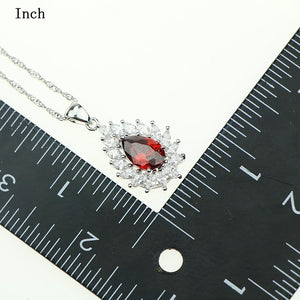 Red Garnet Cubic Zirconia Crystal Jewelery For Women 925 Sterling Silver Jewelry Sets Bracelets/Earrings/Ring/Pendant/Necklace