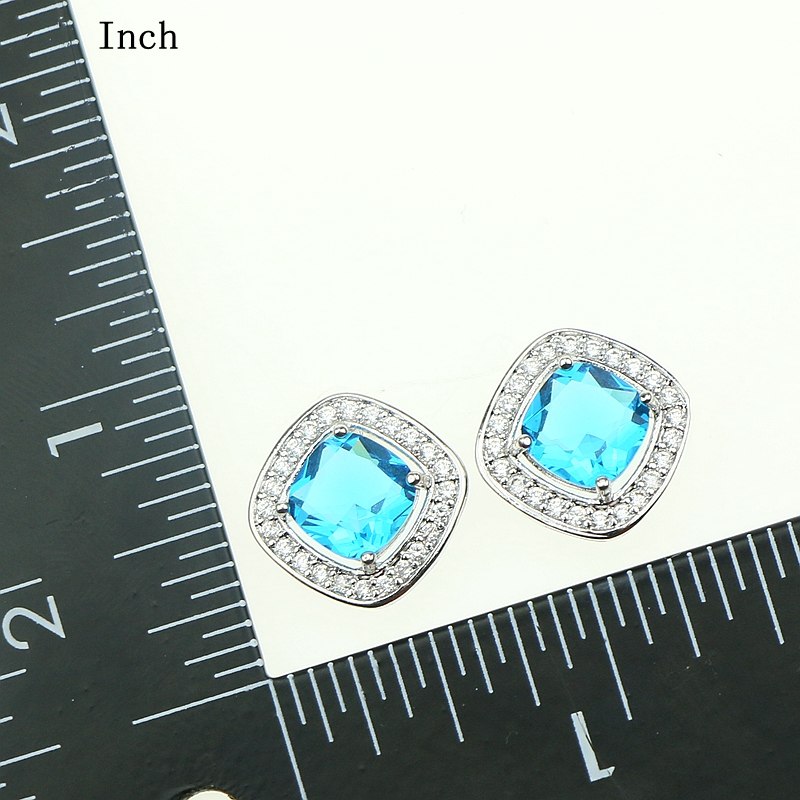 Natural Sky Blue Zircon 925 Sterling Silver Jewelry Sets For Women Wedding Earrings/Rings/Bracelet/Necklace Free Gift Box