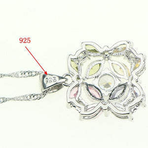 New Style 925 Sterling Silver Jewelry Sets For Women Flower With Multicolor Zircon Earrings/Pendant/Necklace/Ring/Bracelet Gift