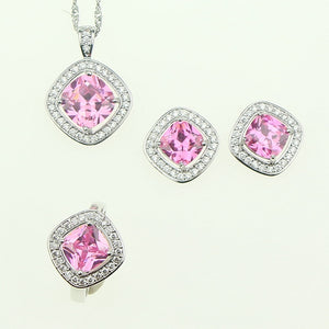 Fashion Pink Cubic Zirconia Crystal Jewelry Set For Women Sterling Silver 925 Zircon Necklace/Earring/Rings Wedding Party Gift 