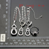 Silver 925 Jewelry Black CZ White Crystal Jewelry Sets For Women Party Earrings With Stone Pendant Open Rings Necklace Set