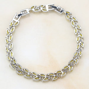 Bridal 925 Sterling Silver Jewelry Overlay Yellow Natural stone White Zircon Created Chain Link Bracelet For Women Wedding