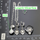 925 Sterling Silver Bridal Jewelry Sets White Pearl Beads Crystal For Women Earrings Pendant Necklace Bracelet Open Ring