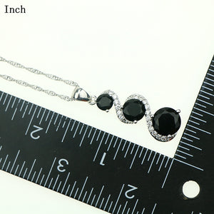 925 Sterling Silver Round Black Stone Created Jewelry Sets For Women Wedding Ring/Bracelet/Necklace /Earrings/Bracelet Free Box