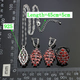 Bridal 925 Silver Wedding Jewelry Sets For Women Red Stones Earrings Ring Necklace Pendant