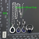 925 Sterling Silver Jewelry Sets For Women Wedding Decoration Water Drop Blue Cubic Zirconia Earrings Ring Necklace Pendant Set