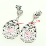 Fashion Women Sterling Silver 925 Jewelery Pink Cubic Zirconia Crystal Earrings/Pendant/Necklace/Ring Jewelry Sets 