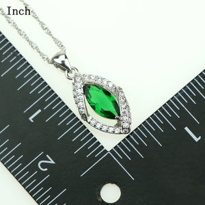 Women Lozenge Green Cubic Zirconia Crystal Jewelery 925 Sterling Silver Jewelry Sets Earrings/Pendant/Necklace/Ring/Bracelet